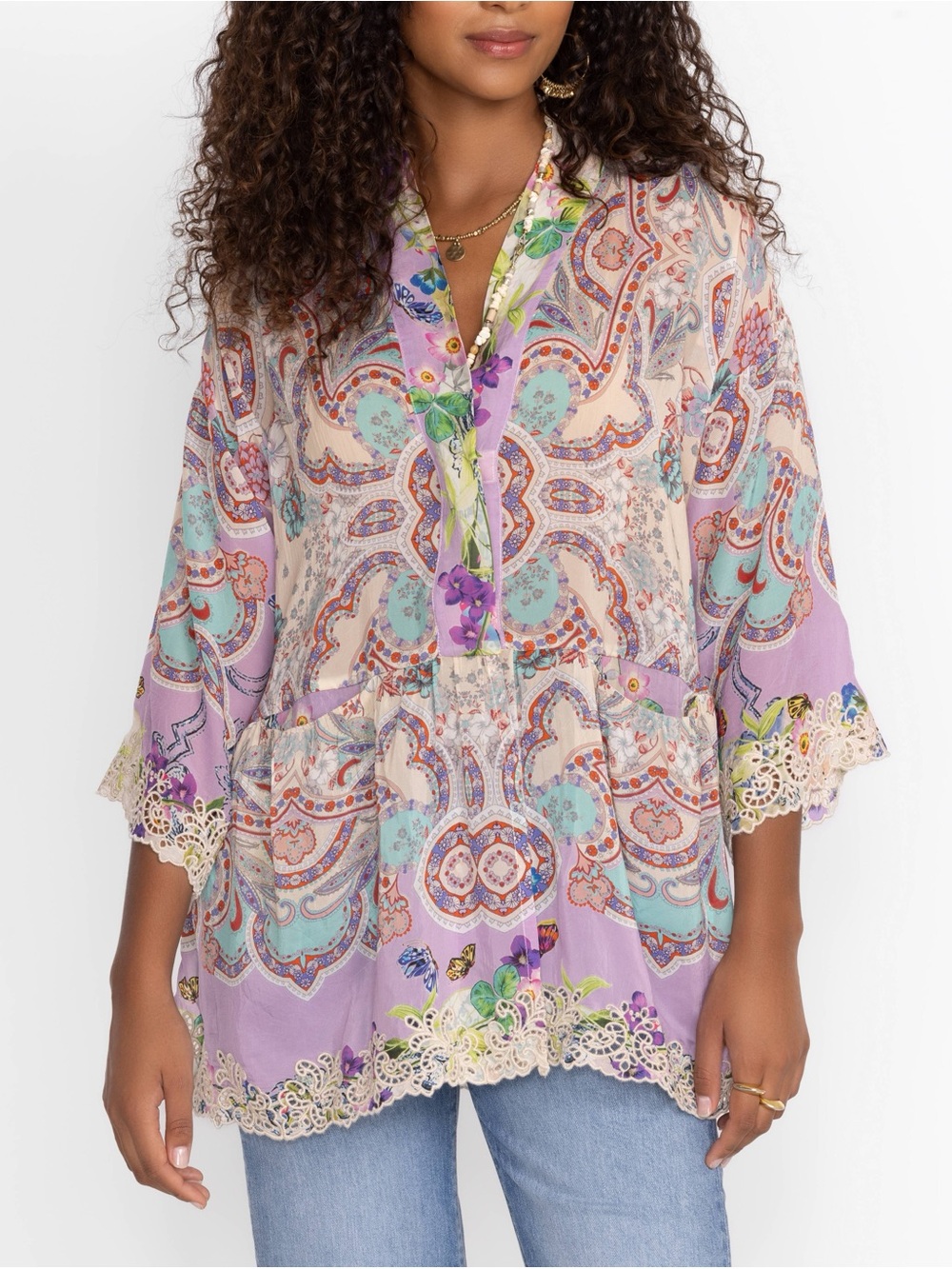 Johnny Was Tia Multi Paisley Embroidered-Trim Kimono